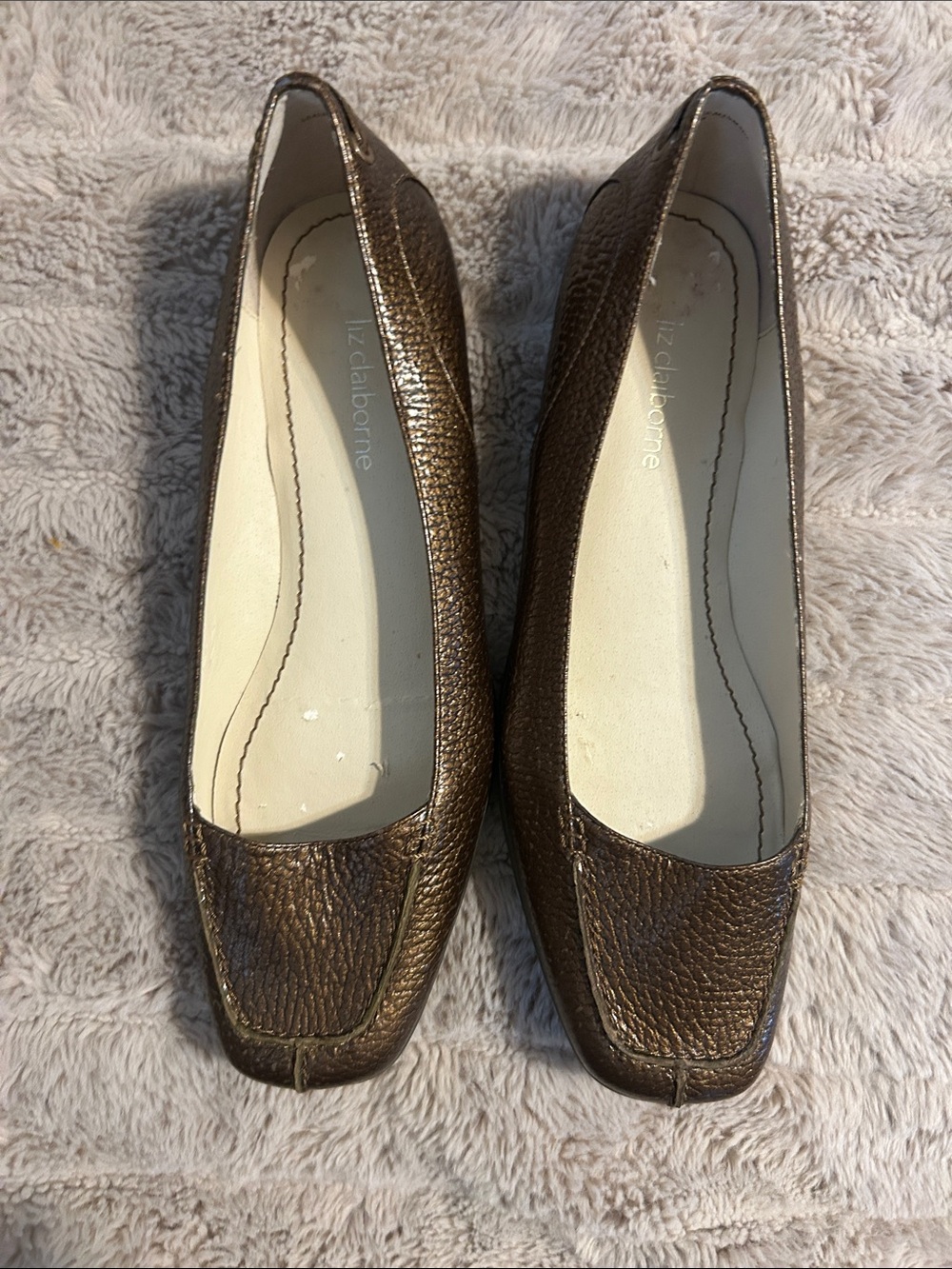 Liz Claiborne Metallic Bronze Leather Square-Toe Flats